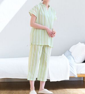 LAVIENNE（ラヴィエンヌ）の「ゆるっとラクちん！涼やかパジャマ（パジャマ・ルームウェア）」｜グリーンストライプ