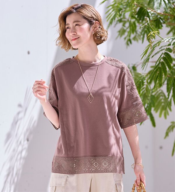 BELLUNA（ベルーナ）の「花柄レース使いデザインプルオーバー（カットソー）」｜詳細画像