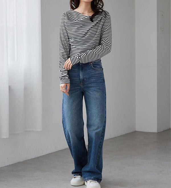 RANAN（ラナン）の「【春色追加】上品ドレープリブロングＴシャツ（カットソー）」｜詳細画像
