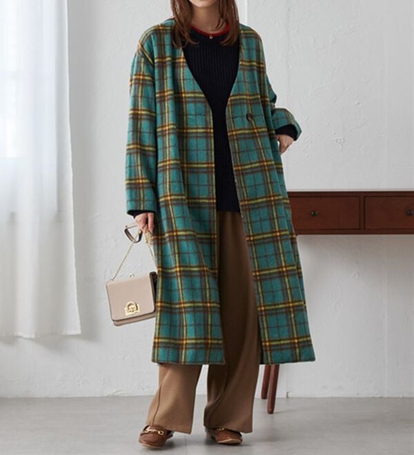 RANAN（ラナン）の「ビッグチェック柄シャギーコート（ロングコート）」｜詳細画像