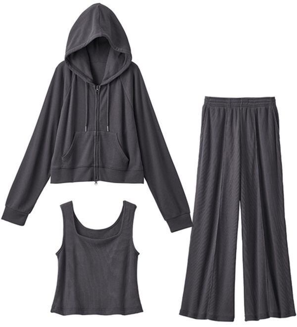 YU'NOW（ユナウ）の「【３点セット】＜ショートパーカータイプ＞ワッフルルームウェアセット（パジャマ・ルームウェア）」｜詳細画像