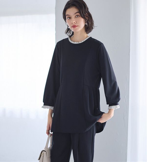 GeeRA（ジーラ）の「【２点セット】バイカラーフリル衿ブラウスセットアップ（その他スーツ）」｜詳細画像