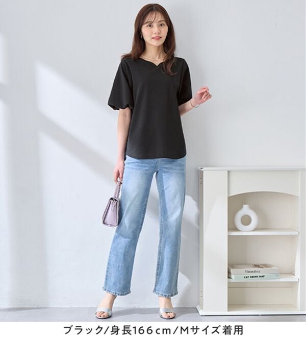 alotta（アロッタ）の「【接触冷感】パフ袖ハートネックブラウスＴシャツ（ブラウス）」｜詳細画像