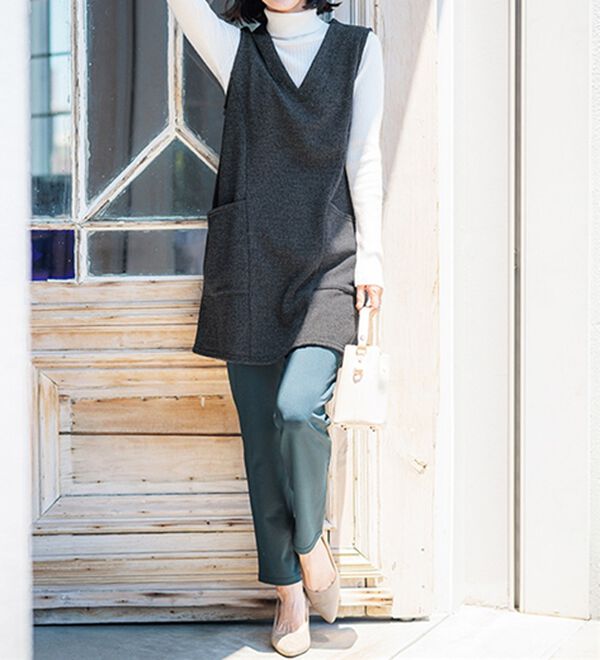 BELLUNA（ベルーナ）の「杢調素材ポケットデザインジャンパードレス（ジャンパースカート）」｜詳細画像