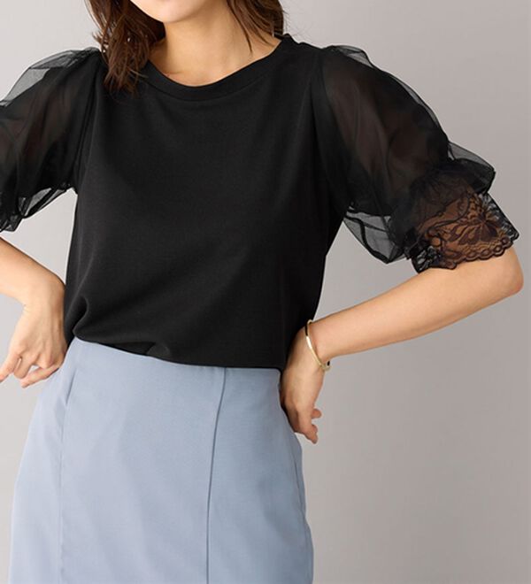 alotta（アロッタ）の「上品袖レース使いプルオーバー（カットソー）」｜詳細画像