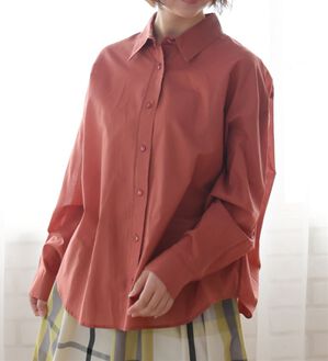 A HAPPY MARILYN（アハッピーマリリン）の「【Ｌ～６Ｌ】綿１００％ゆったりシルエットシャツ【風通るクラシック】（シャツ）」｜オレンジ