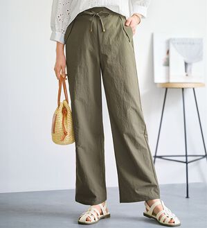 BELLUNA（ベルーナ）の「サラもちライト！快適ドロストワイドパンツ（ワイドパンツ・ガウチョ）」｜オリーブ