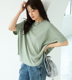 BELLUNA（ベルーナ）の「【快適Ｌａｂ．】ドライワッフル素材ドルマンプルオーバー（カットソー）」｜セージ