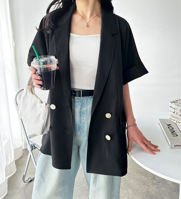 GeeRA（ジーラ）の「リネン調半袖ダブルジャケット（テーラードジャケット）」｜詳細画像