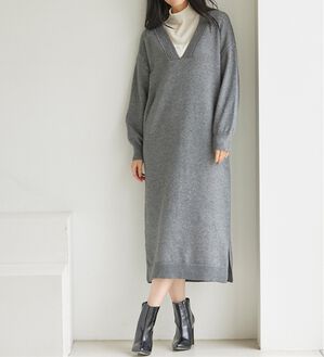 RANAN（ラナン）の「ディープキーネックニットワンピース（ニットワンピース）」｜グレー