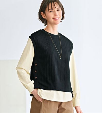 BELLUNA（ベルーナ）の「ジャカード素材裾ボタンデザインアンサンブル（カットソー）」