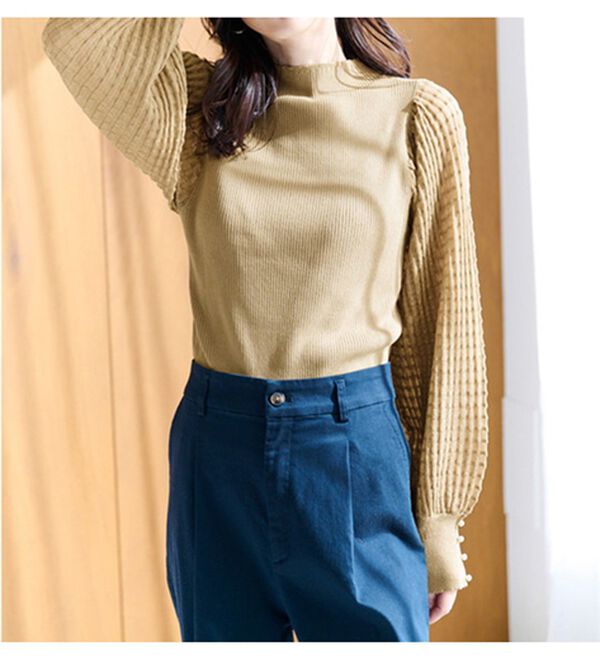 RANAN（ラナン）の「パール調ボタン付シアー袖ニットプルオーバー（ニット・セーター）」｜詳細画像