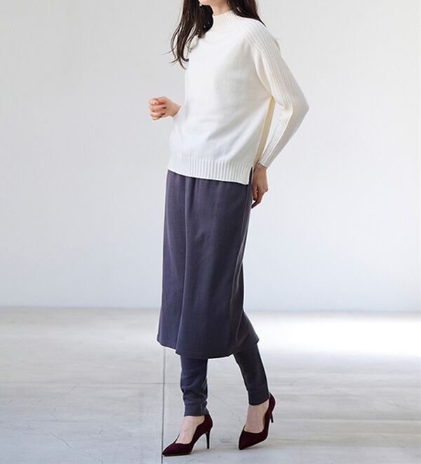 RANAN（ラナン）の「レイヤードニットソースカートパンツ（フルレングスパンツ）」｜チャコール
