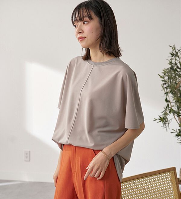 BELLUNA（ベルーナ）の「Ｔシャツ感覚なのにきちんとブラウス見え！カットジョーゼット半袖プルオーバー（カットソー）」｜詳細画像