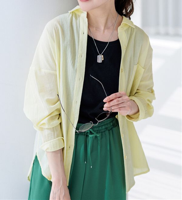 BELLUNA（ベルーナ）の「【接触冷感】透け感バックシャーリングシャツ（シャツ）」｜イエロー