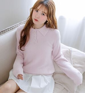 alotta（アロッタ）の「【Corie】衿付きフェザーニット（ニット・セーター）」｜ピンク