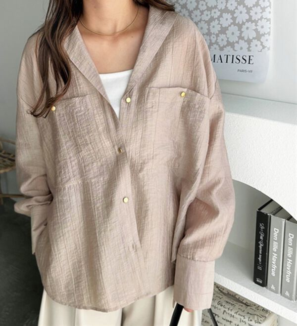 GeeRA（ジーラ）の「しぼ感素材開衿シャツ（シャツ）」｜詳細画像