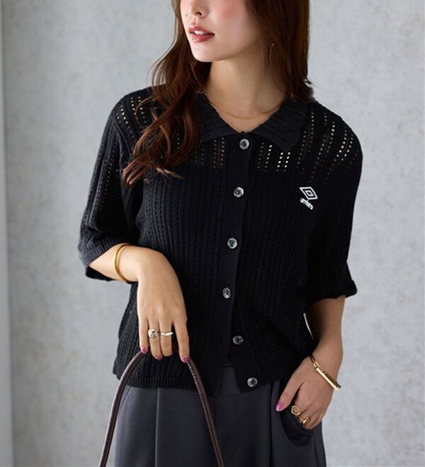 Viola e Viola（ヴィオラ エ ヴィオラ）の「【アンブロ】透かし編みポロカーディガン（ニットカーディガン）」｜詳細画像