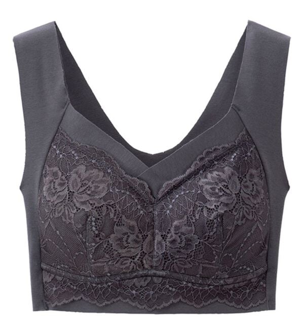 「楽なママお外に出れる綿混ブラ（ノンワイヤーブラ）」｜チャコール