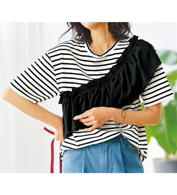 BELLUNA（ベルーナ）の「UVカット！フリル異素材切替プルオーバー（Tシャツ）」｜詳細画像