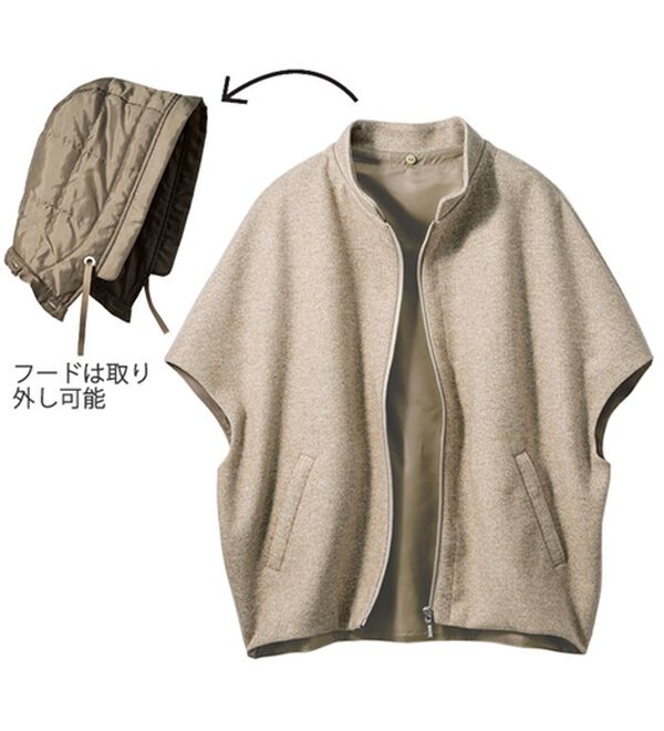 VINNO（ヴィノ）の「フード付ポンチョ風ベスト（ベスト）」｜詳細画像