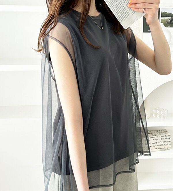 GeeRA（ジーラ）の「チュールカバーフレンチスリーブカットソー（カットソー）」｜詳細画像