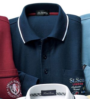 「選べるブランド長袖ポロシャツ（メンズポロシャツ）」｜ネイビー(抗菌)