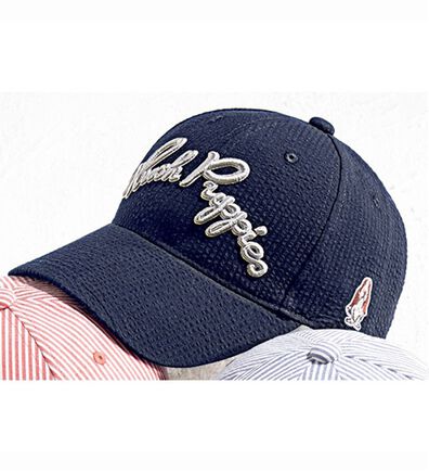 「＜ハッシュパピー＞爽やかシアサッカー素材ロゴキャップ（メンズ帽子）」