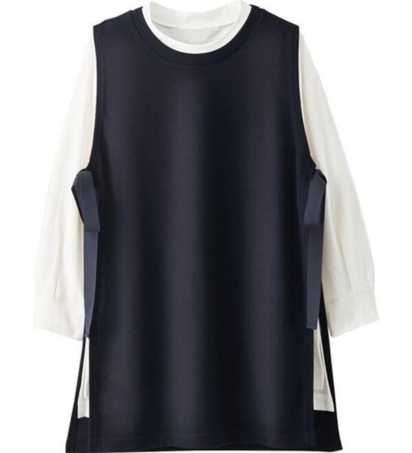 BELLUNA（ベルーナ）の「あぜ素材サイドリボンベストアンサンブル（アンサンブル）」｜ネイビー