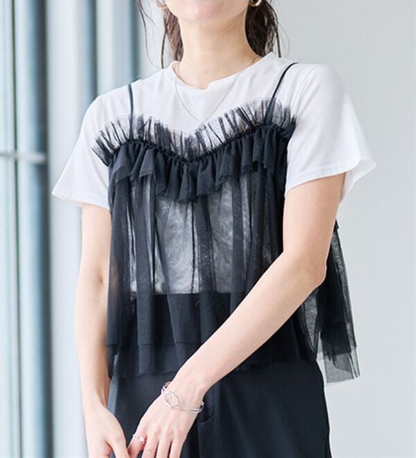RANAN（ラナン）の「チュールビスチェドッキングTシャツ（Tシャツ）」｜詳細画像