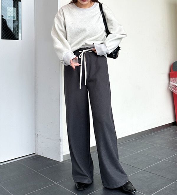 GeeRA（ジーラ）の「ふわふわあったか！裏起毛リブワイドパンツ（フルレングスパンツ）」｜詳細画像