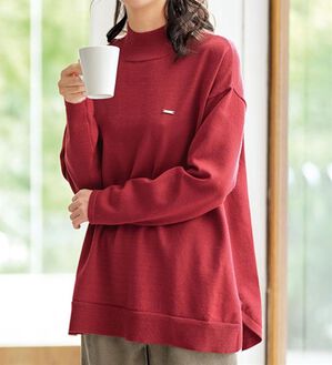 BELLUNA（ベルーナ）の「もちもちニットゆったり快適チュニック（チュニック）」｜レッドオレンジ