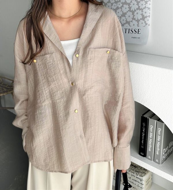 GeeRA（ジーラ）の「しぼ感素材開衿シャツ（シャツ）」｜詳細画像