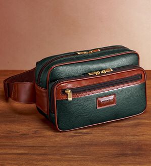 「＜ダンロップ・リファインド＞豊岡製２ＷＡＹ多機能ウエストバッグ（メンズボディバッグ・ウエストポーチ）」｜ダークグリーン