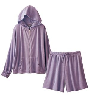 YU'NOW（ユナウ）の「【２点セット】コットンブレンドリラクシングパーカー２点セット（パジャマ・ルームウェア）」｜パープル
