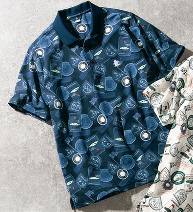 「＜マンシングウェア＞総柄プリント半袖ポロシャツ（メンズポロシャツ）」