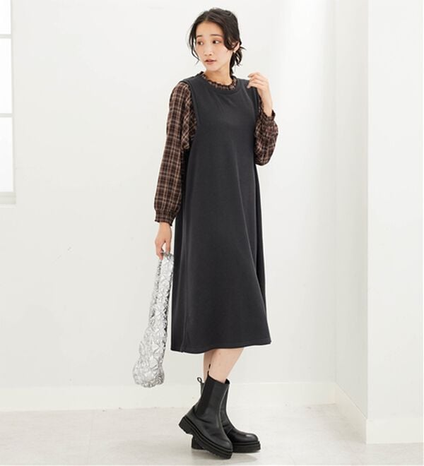 BELLUNA（ベルーナ）の「フリル衿異素材切替ワンピース（その他ワンピース）」｜詳細画像