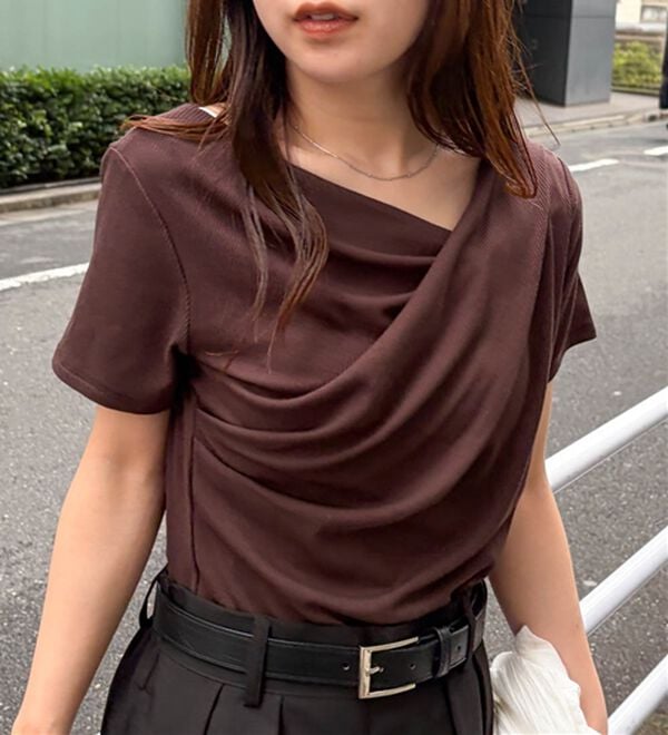 RANAN（ラナン）の「【ひんやり/UV対策】上品ドレープリブTシャツ（カットソー）」｜詳細画像