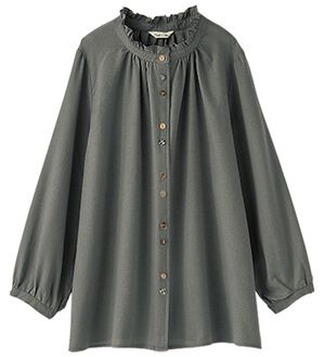 BELLUNA（ベルーナ）の「ビエラ素材フリルデザインブラウス（ブラウス）」｜チャコール