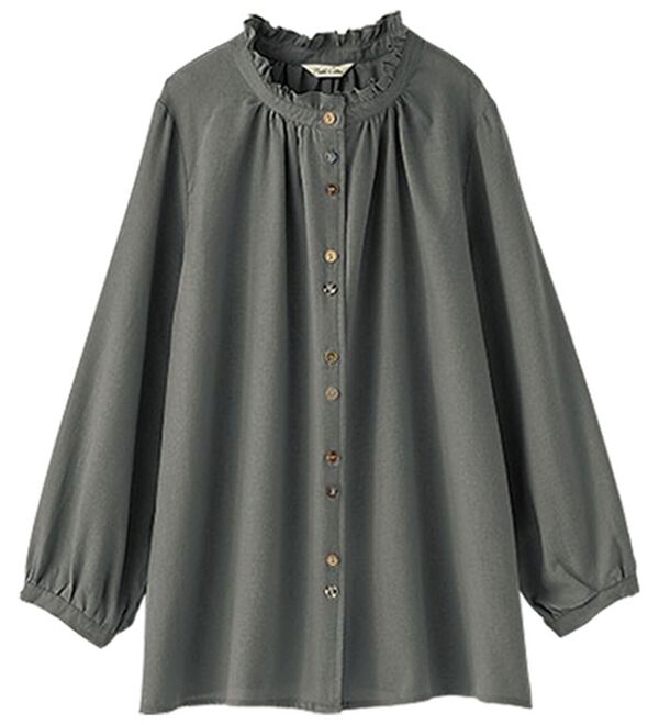 BELLUNA（ベルーナ）の「ビエラ素材フリルデザインブラウス（ブラウス）」｜チャコール