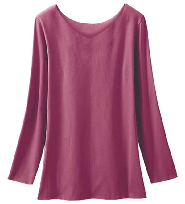 LAVIENNE（ラヴィエンヌ）の「吸湿発熱フラット仕立ての綿混２ｗａｙネックインナー（肌着・インナーウェア）」｜ワイン