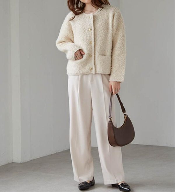 RANAN（ラナン）の「ゴールド調ボタンループ編みニットジャケット（ニットカーディガン）」｜詳細画像