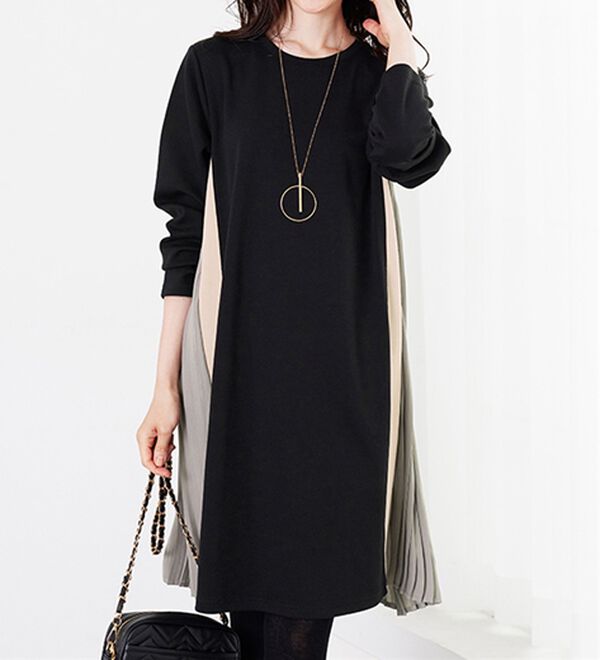 BELLUNA（ベルーナ）の「サイドプリーツ配色切替ワンピース（チュニックワンピース）」｜詳細画像