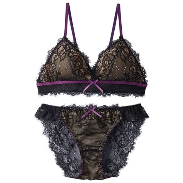 YU'NOW（ユナウ）の「アイラッシュレースのブラレット＆ショーツセット（ブラジャー＆ショーツセット）」｜ブラック