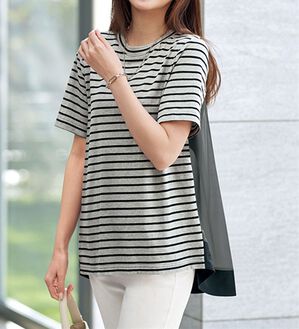 BELLUNA（ベルーナ）の「バックデザイン異素材切替プルオーバー（カットソー）」｜グレー系