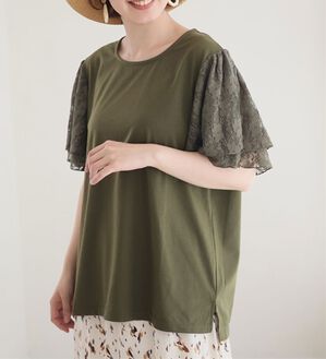 A HAPPY MARILYN（アハッピーマリリン）の「袖２段レース カットソープルオーバー（カットソー）」｜カーキ