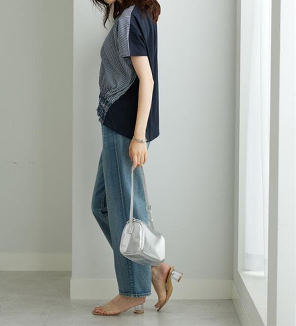 BELLUNA（ベルーナ）の「【ひんやり接触冷感】シャーリング使い異素材切替プルオーバー（カットソー）」｜詳細画像