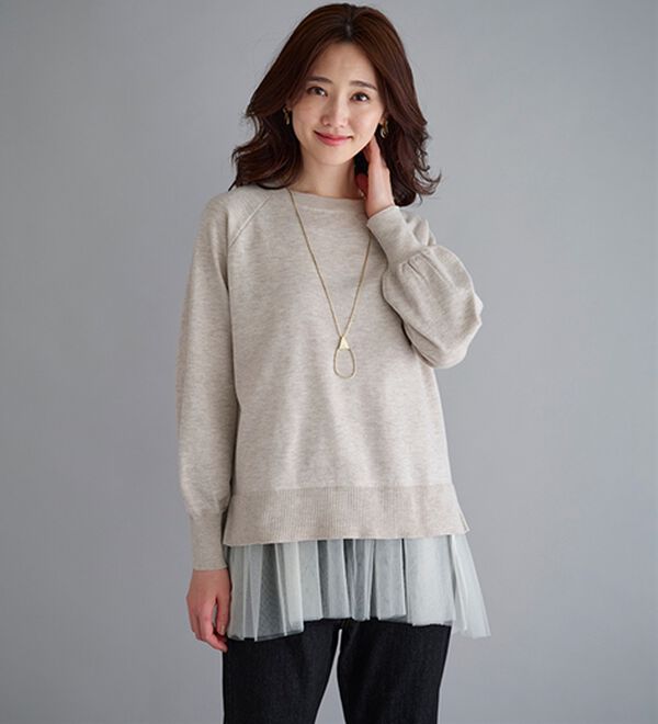 BELLUNA（ベルーナ）の「着回し自在！チュール重ねニットアンサンブル（ニット・セーター）」｜詳細画像