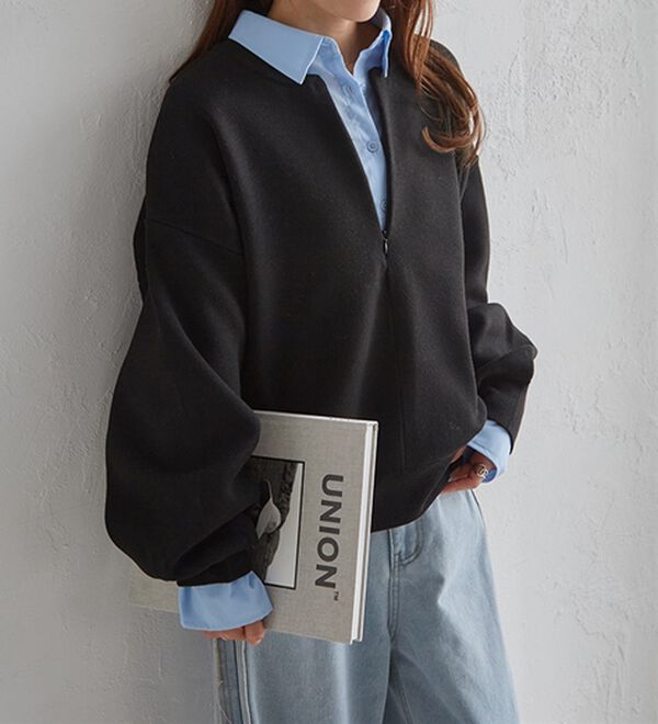 RANAN（ラナン）の「ハーフジップスウェットライクニット（ニット・セーター）」｜ブラック