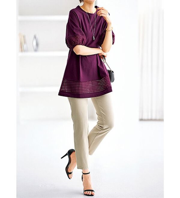 BELLUNA（ベルーナ）の「汗ジミ対策！シアーチェック切替チュニック（チュニック）」｜詳細画像